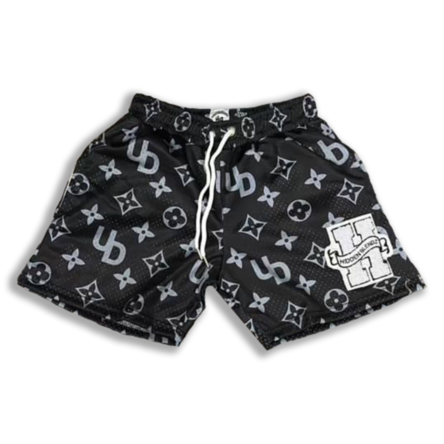 Black HB monogram mesh shorts